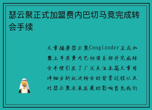 瑟云聚正式加盟费内巴切马竞完成转会手续